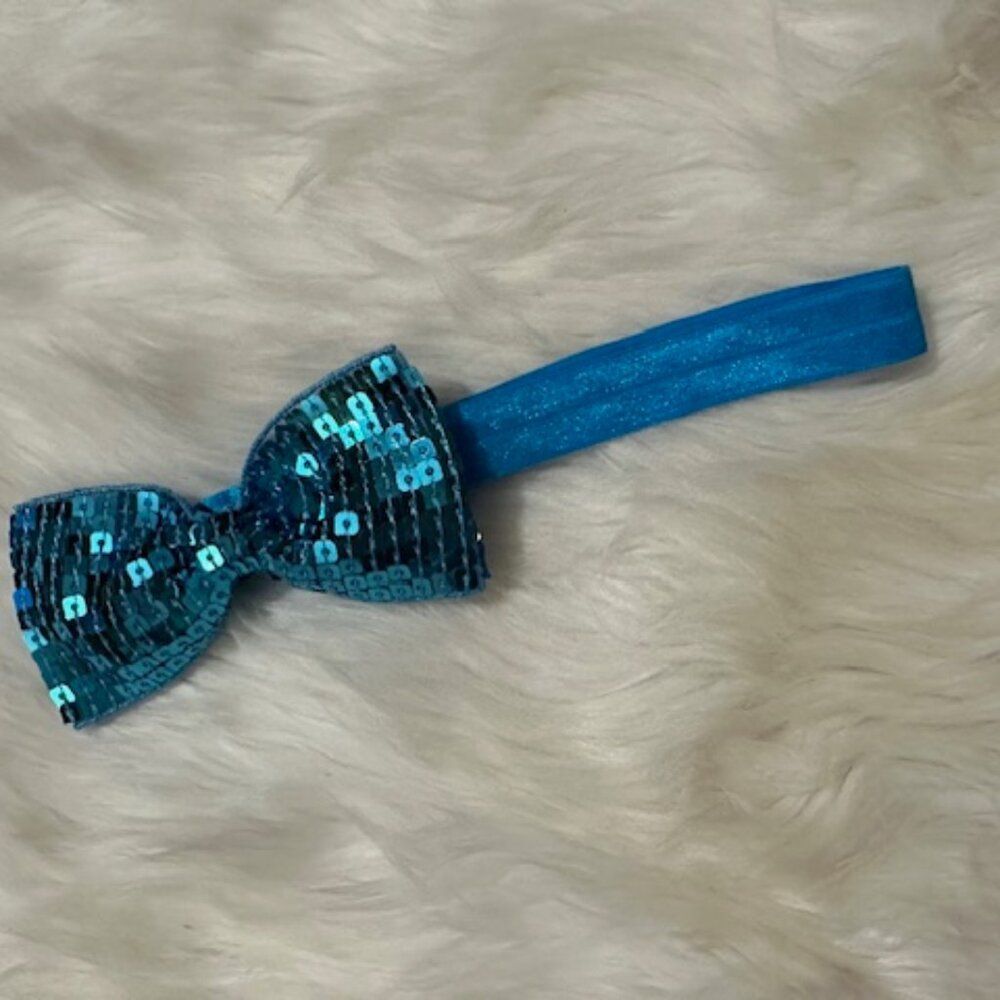 **** Turquoise 4" Sequin Bow on  FOE Headband  7482  Handmade NWT Boutique